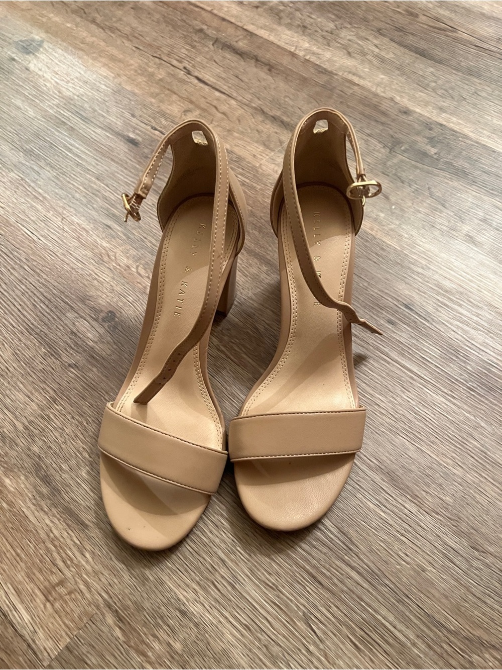 Kendall & Kylie Nude Tan Ankle-Strap Block Heels